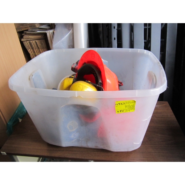 BIN W/ASST. HARD HATS, ETC.