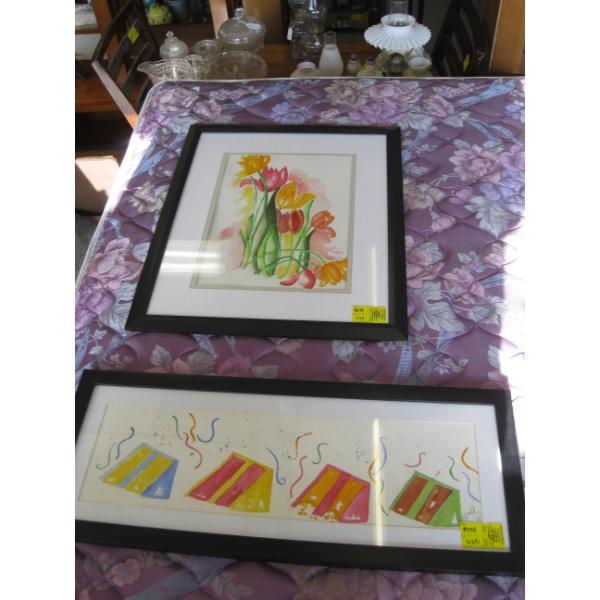 2 COLORFUL WATERCOLOR PRINTS BY C. DODDS