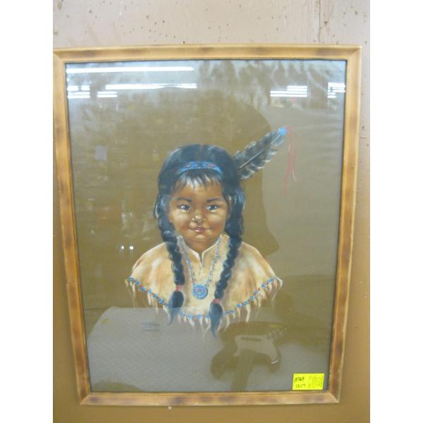 FRAMED PAINTING OF YOUNG NATIVE GIRL, SIGNED