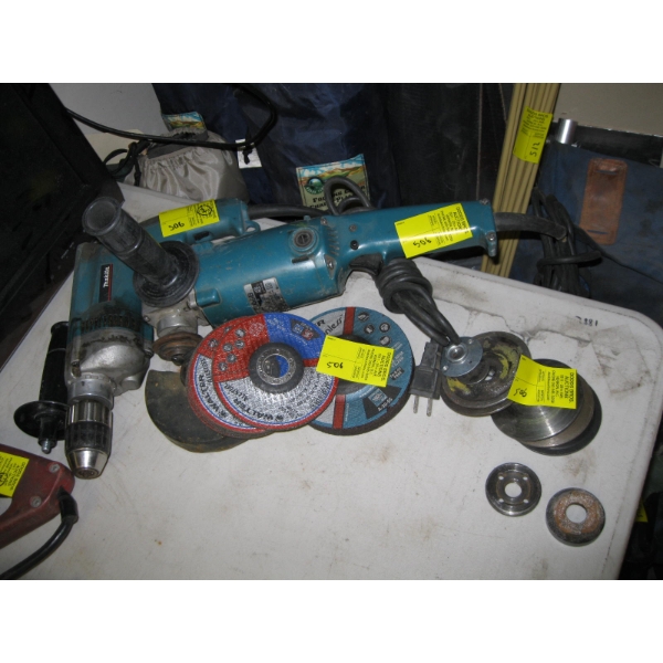 MAKITA ELECTRIC DRILL & MAKITA ANGLE GRINDER W/ASST. DISCS
