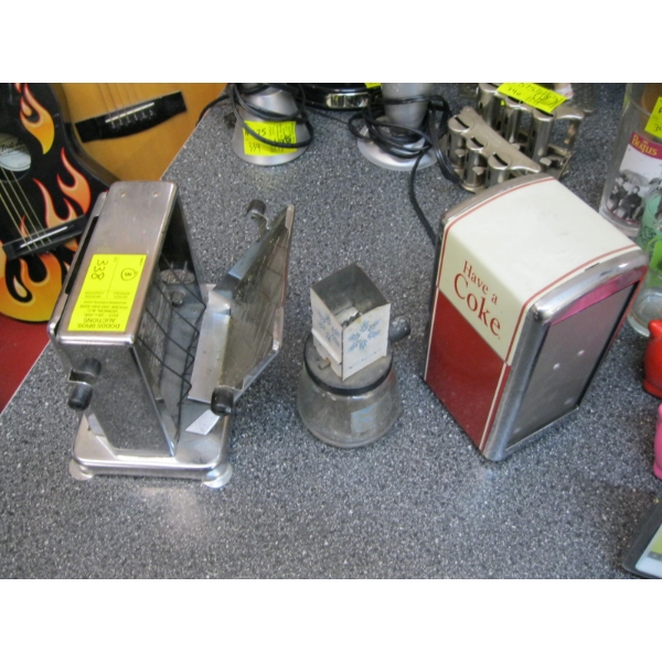 MISC. FOLD DOWN TOASTER, NUT GRINDER & COCA COLA NAPKIN DISPENSER