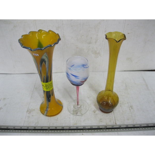 3 ART GLASS VASES