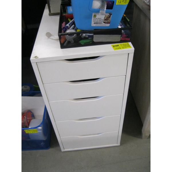 SM. 5 DRAWER CABINET W/MISC. CONTENTS