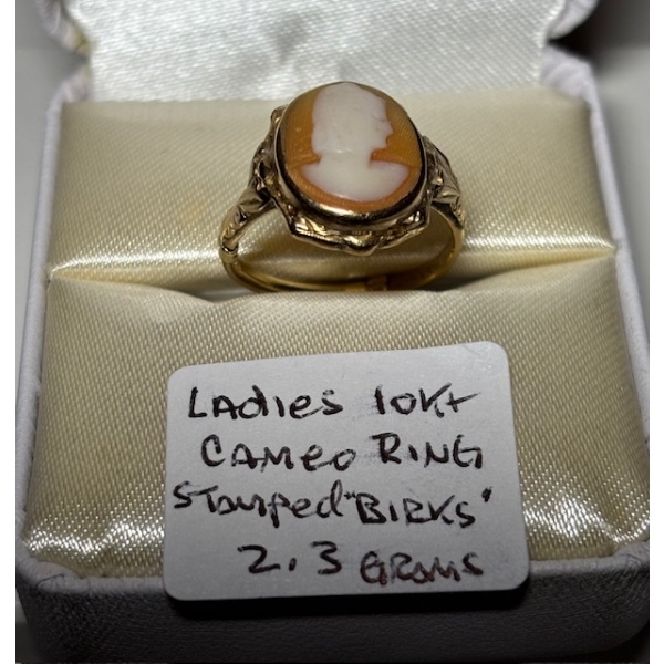 LADIES 10KT CAMEO RING, STAMPED BIRKS, 2.3G, SZ 5 1/2