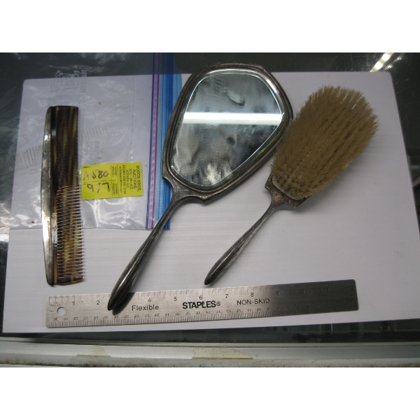 STERLING SILVER MIRROR, BRUSH & COMB SET