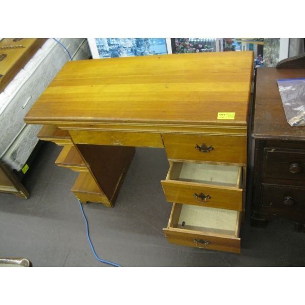ANTIQUE SINGLE PEDASTEL DESK W/END BOOKSHELF