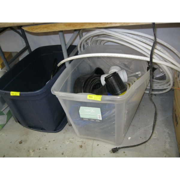 2 BINS OF MISC. PLASTIC TUBING, FITTINGS, ETC.