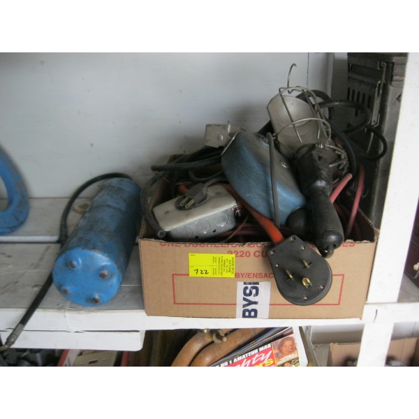 MISC. 220V EXTENSION CORD, TROUBLE LIGHT, ETC.