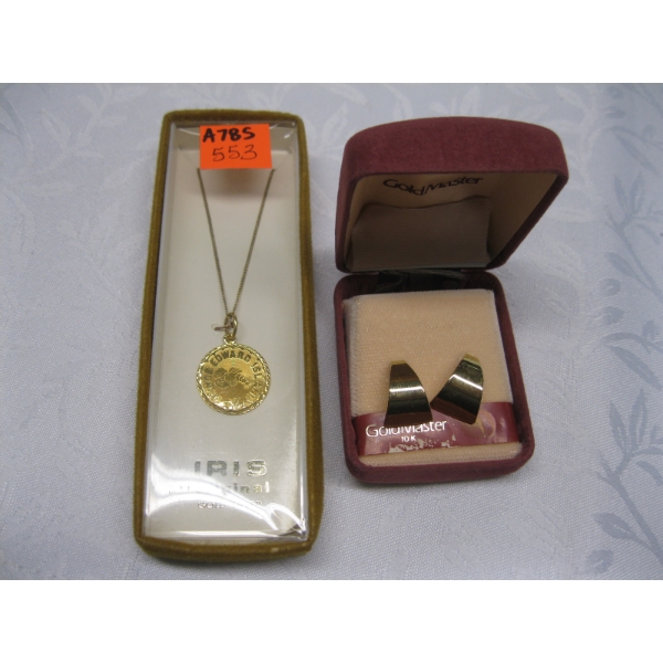 PAIR OF 10KT GOLD EARRINGS & A GOLD FILLED NECKLACE