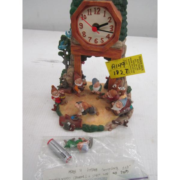 CARVED WOOD PAINTED TROPICAL WALL HANGING & A SNOW WHITE & 7 DWARFS CLOCK