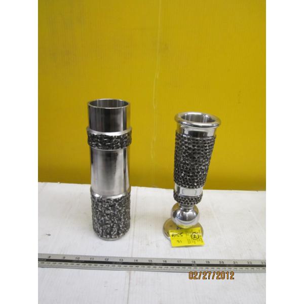 2 BRUTALIST METAL LATHE TURNED VASES