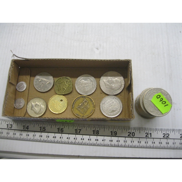 ORIGINAL CASINO TOKENS &BOX OF ASST. COINS