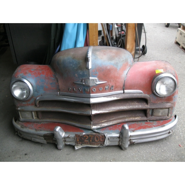 FRONT END OF PLYMOUTH CAR W/BC LICENCE PLATE
