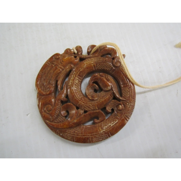 CHINA OLD JADE CARVED DRAGON BEAST AMULET