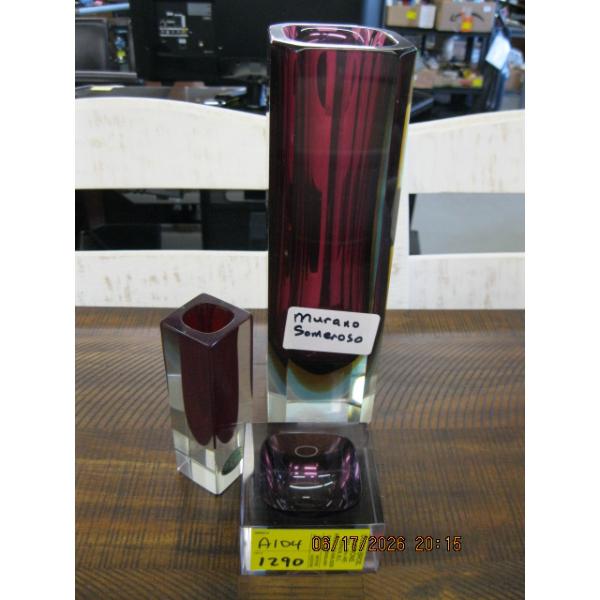3 MCM MURANO SOMMERSO GLASS VASES