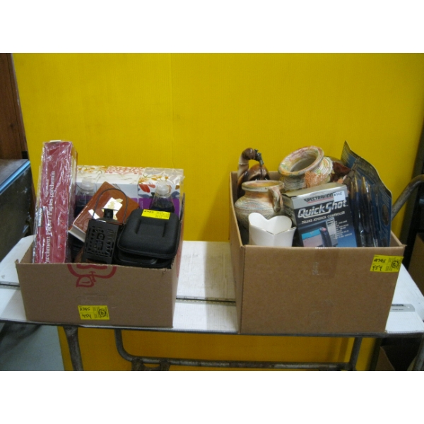 2 BOXES OF MISC. KLEENEX, KITCHEN ITEMS, DÉCOR, ETC.