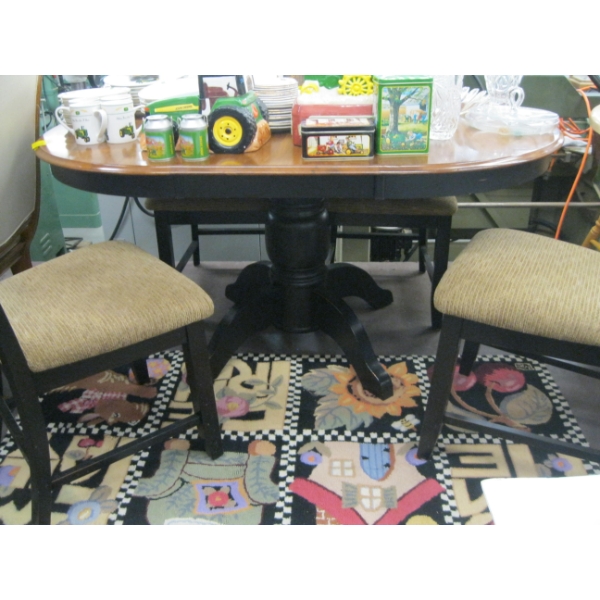 WOODEN DINETTE TABLE & 4 BLACK SOLID CHAIRS