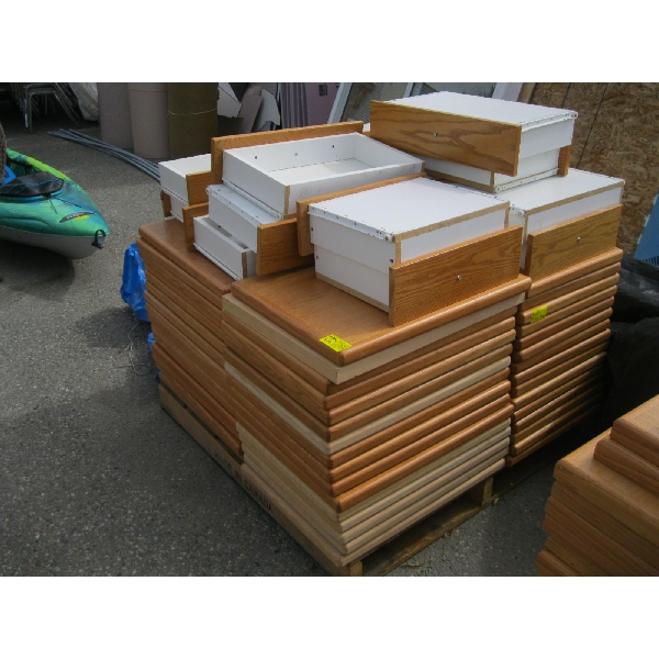PALLET OF ASST. END TABLE TOPS, DRAWERS, ETC.