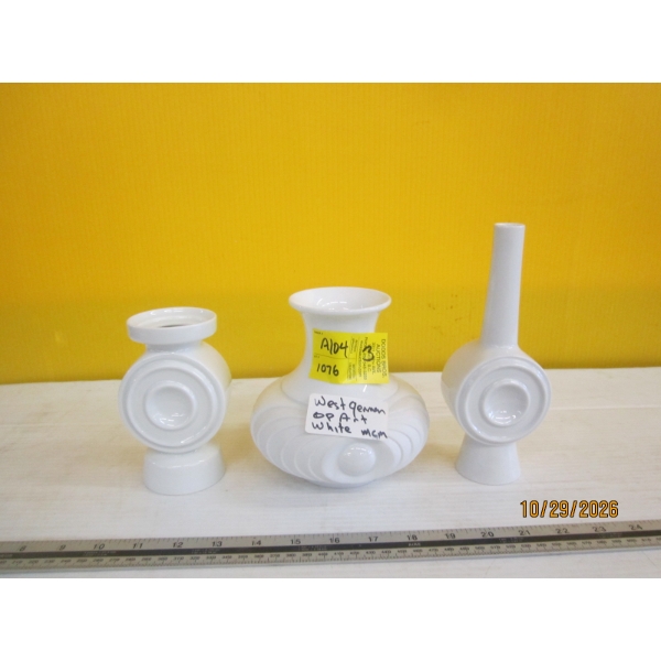 3 MCM WEST GERMAN WHITE PORCELAIN VASES