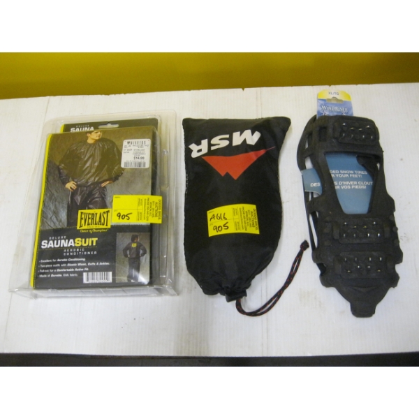 MISC. SAUNA SUIT, ICE TREADS, MSR WATER FILTER