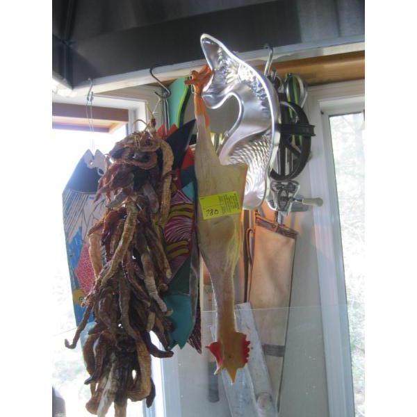 WOODEN HANGING FISH, CHICKEN MOLDS, ETC.