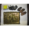 Image 1 : BRASS PAN & BOX OF LEATHER BABY SHOES