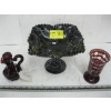 Image 1 : DECORATIVE GLASS - AVON RUBY GLASS, GLASS VASE & BLACK GLASS FRUIT BOWL