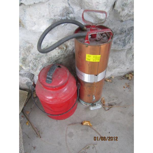 COPPER FIRE EXTINGUISHER & RED LIDDED CAN