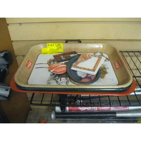 COCA COLA TRAYS, BUTTON, ETC.