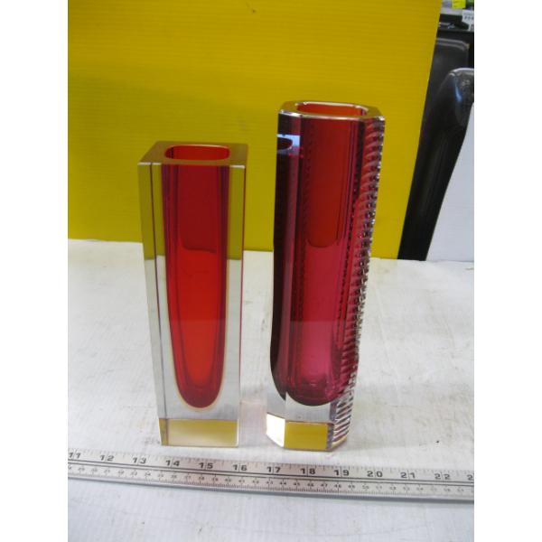 2 MURANO SOMMERSO MCM GLASS VASES