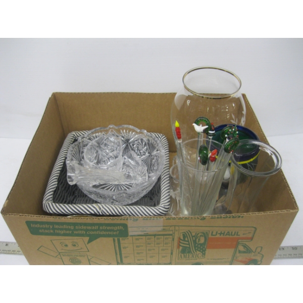 ASST. CRYSTAL DISHES, VASES, ETC.