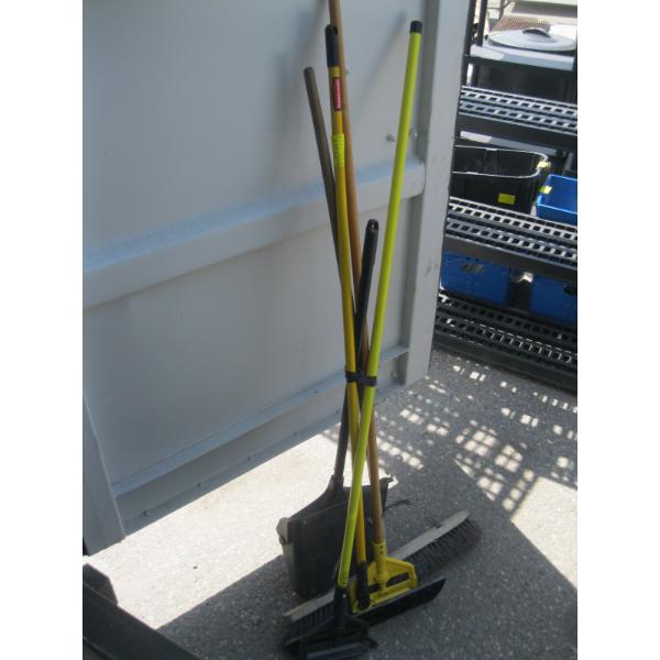 BUNDLE OF BROOMS, DUSTPAN, MOP STICKS