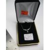 Image 2 : LADIES 10KT WHITE GOLD BLUE STONE & DIAMOND NECKLACE, 16" CHAIN