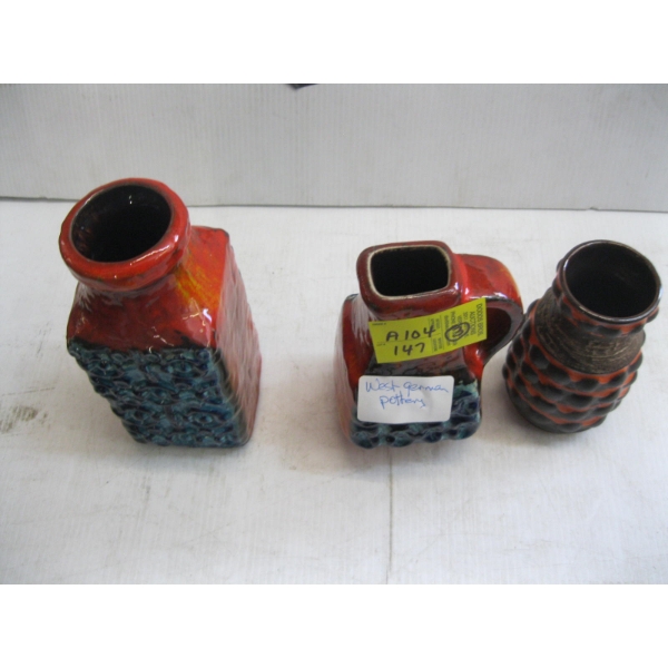 3 WEST GERMAN POTTERY VASES