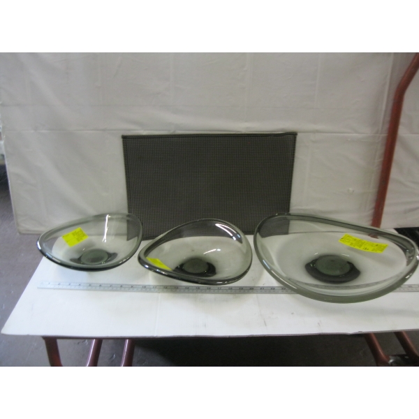 3 PIECE LG. GLASS SERVING BOWLS, FROM DENMARK, SIGNED