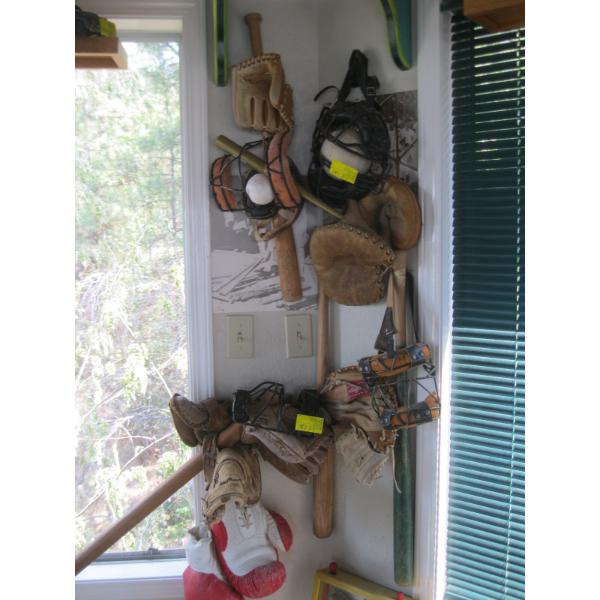 VINTAGE SPORTS MEMORABILIA - GLOVES, MASK, BATS - MOSTLY BASEBALL