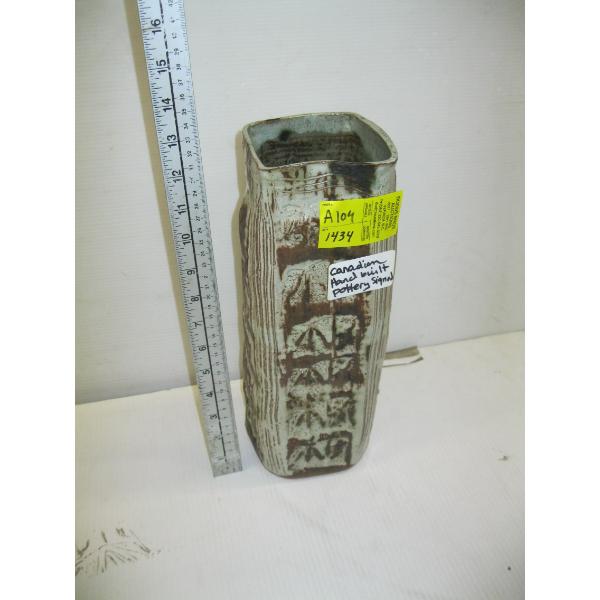 MCM CANADIAN HAND BUILT POTTERY VASE, SIGNED