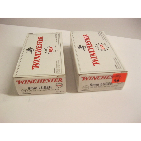 WINCHESTER 9MM LUGER 115GRS FMJ|2X50 CENTERFIRE CARTRIDGES