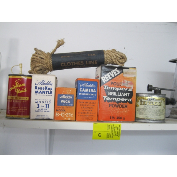 ASST. TINS & WOODEN BOXES, MANTLES, ETC.