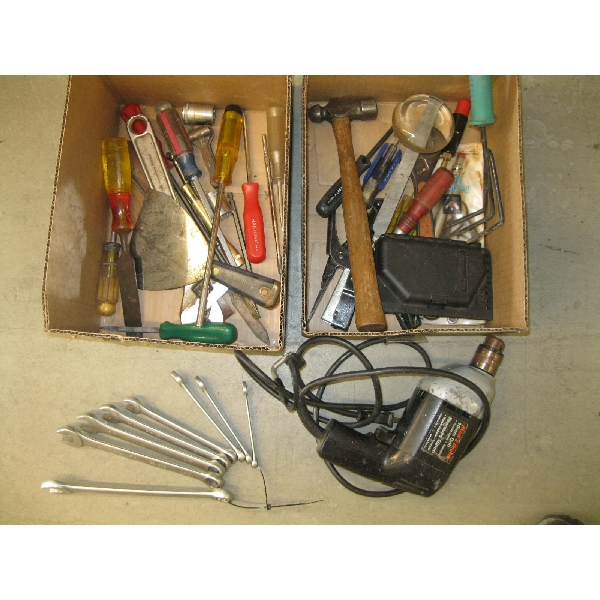 2 BOXES OF MISC. DRILL, WRENCHES, ETC.