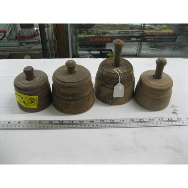 4 ROUND WOODEN BUTTER STAMPS