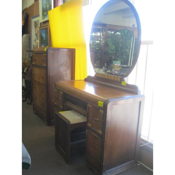 VANITY, CHEST OF DRAWERS & STOOL