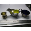 Image 1 : STERLING SILVER GRAVY BOAT, BOWL W/BLUE GLASS INSERT & BABY CUP