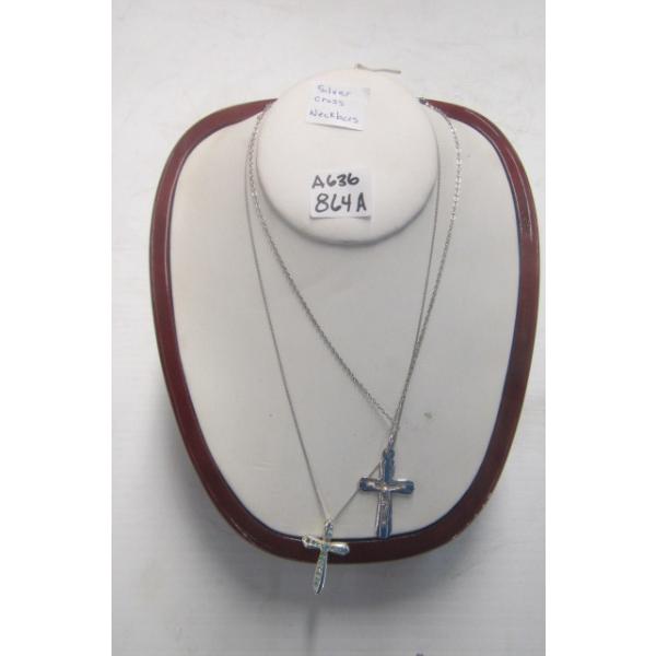 2 SILVER CROSS NECKLACES