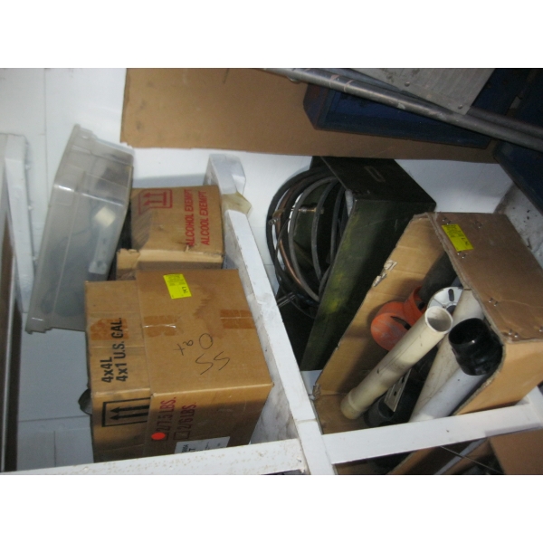 4 BOXES OF MISC. PIPE FITTINGS, AIRLINE, WIRING, ETC.