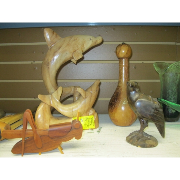 WOOD CARVED PIECES, ETC.