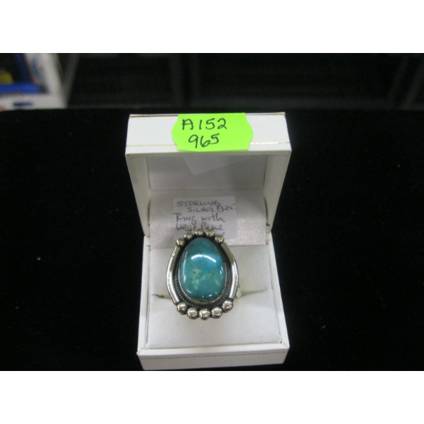 STERLING SILVER .925 RING W/LARGE BLUE STONE, SZ 11