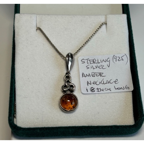 STERLING SILVER & AMBER NECKLACE, 18"