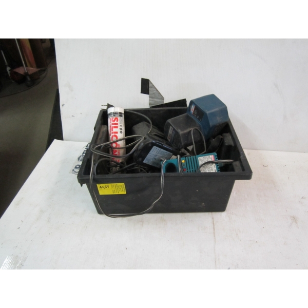 BIN OF MISC. BATTERY CHARGERS, ETC.