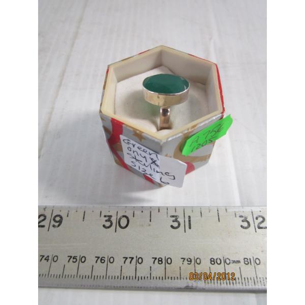 GREEN ONYX STERLING RING, SZ 6